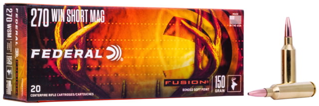 Federal Fusion .270 Winchester Short Magnum 150 Grain Soft Point Centerfire Rifle Ammo 20 Rounds eral Fusion .270 Winchester Short Magnum 150 Grain Soft Point Centerfire Rifle 20 Rounds Ammo