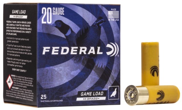 Federal Premium Load Upland Hi-Brass 20 Gauge 1oz 2 3/4in Shotgun Ammo 6 Shot 25 Rounds H204 eral Premium Load Upland Hi-Brass 20 Gauge 1oz 2 3/4in Shotgun 6 Shot 25 Rounds H204 Ammo