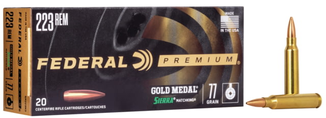 Federal Premium SIERRA MATCHKinG BTHP .223 77 Grain Sierra MatchKing Boat Tail Hollow Point Centerfire Rifle Ammo 20 Rounds