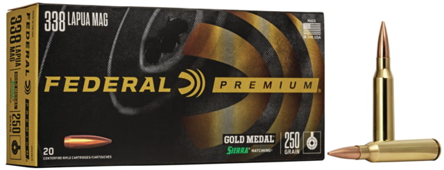 eral Premium SIERRA MATCHKinG BTHP .338 Lapua Magnum 250 Grain Sierra MatchKing Boat Tail Hollow Point Centerfire Rifle 20 Rounds Ammo
