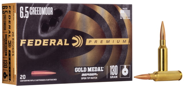 Federal Premium 6.5 Creedmoor 130 Grain Berger Hybrid Open Tip Match Centerfire Rifle Ammo 20 Rounds eral Premium 6.5 Creedmoor 130 Grain Berger Hybrid Open Tip Match Centerfire Rifle 20 Rounds Ammo
