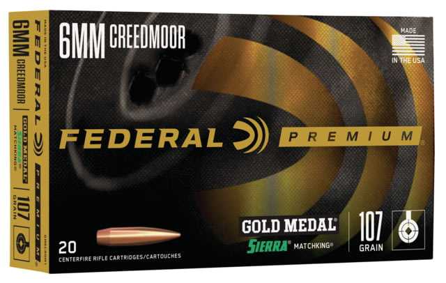 Federal Premium Gold Medal SMKG 6mm Creedmoor 107 GrainBoat Tail Hollow Point Centerfire Rifle Ammo 20 Rounds eral Premium Gold Medal SMKG 6mm Creedmoor 107 GrainBoat Tail Hollow Point Centerfire Rifle 20 Rounds Ammo