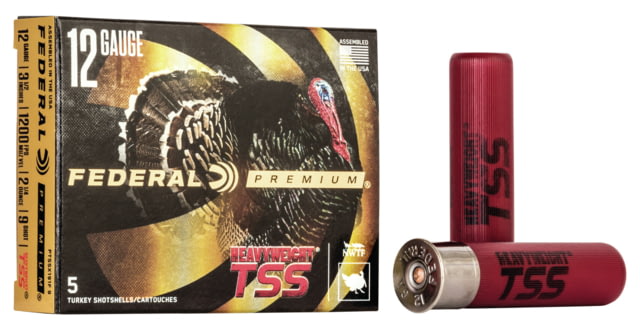 US Federal Premium Heavyweight TSS 12 Gauge 2 1/4oz 3 1/2'' Shotgun Ammo, 9 Shot, 5 Rounds, PTSSX191F 9 Tech Data