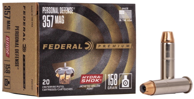 eral Premium Personal Defense Hydra-Shok 357 Magnum 158 Grain Jacketed Hollow Point Centerfire Pistol 20 Rounds Ammo