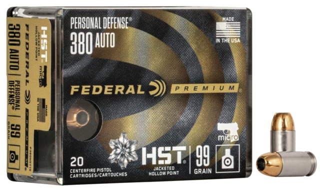 eral Premium .380 ACP 99 Grain HST Jacketed Hollow Point Brass Centerfire Pistol 20 Rounds Ammo