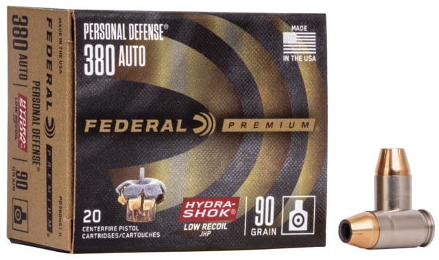 eral Premium Centerfire .380 ACP 90 Grain Hydra-Shok Jacketed Hollow Point Centerfire Pistol 20 Rounds PD380HS1 Ammo
