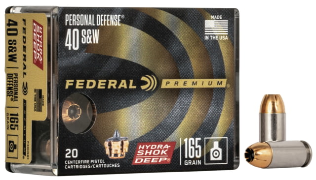 eral Premium Personal Defense .40 S&W 165 Grain Hydra-Shok Deep Jacketed Hollow Point Nickel-Plated Brass Centerfire Pistol 20 Rounds Ammo