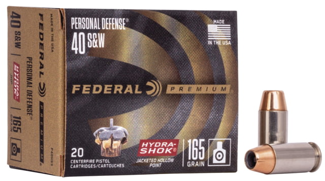 eral Premium Personal Defense Hydra-Shok 40 S&W 165 Grain Jacketed Hollow Point Centerfire Pistol 20 Rounds Ammo