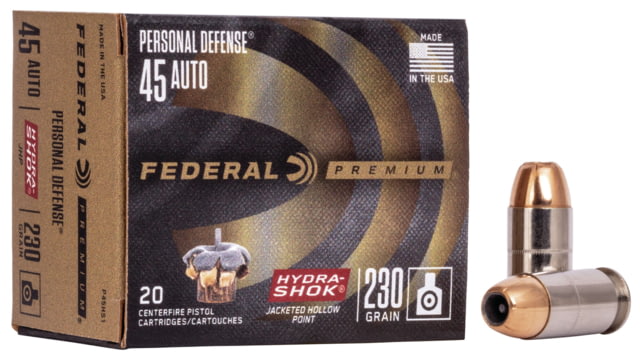 eral Premium .45 ACP 230 Grain Hydra-Shok Jacketed Hollow Point Brass Centerfire Pistol 20 Rounds Ammo