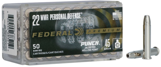 eral Premium Personal Defense Punch Rimfire .22 WMR 45 Grain Jacketed Hollow Point Nickel-Plated Brass Cased 50 Rounds Ammo
