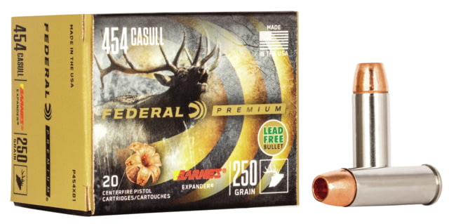 eral Premium .454 Casull 250 Grain Barnes Expander Brass Centerfire Pistol 20 Rounds Ammo