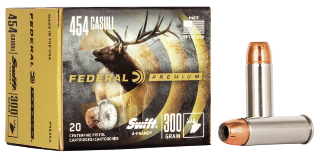eral Premium .454 Casull 300 Grain Swift A-Frame Nickel-Plated Cased Centerfire Pistol 20 Rounds Ammo