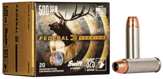 eral Premium .500 S&W Magnum 325 Grain Swift A-Frame Brass Centerfire Pistol 20 Rounds Ammo