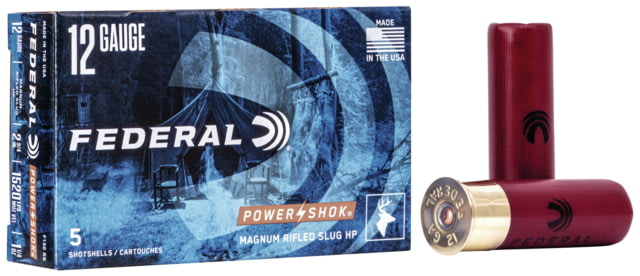 Federal Premium Power Shok 12 Gauge 1 1/4oz 2-3/4 in Power Shok Rifled Slug Centerfire Shotgun Ammo Rifled Slug Shot 5 Rounds F130 RS
