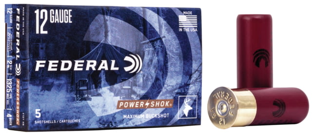 eral Premium Power Shok 12 Gauge 27 Pellets 2 3/4in Buckshot Shotgun #4 5 Rounds F127 4B Ammo