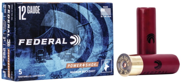 Federal Premium Power Shok 12 Gauge 41 Pellets 3in Buckshot Shotgun Ammo #4 5 Rounds F131 4B eral Premium Power Shok 12 Gauge 41 Pellets 3in Buckshot Shotgun #4 5 Rounds F131 4B Ammo