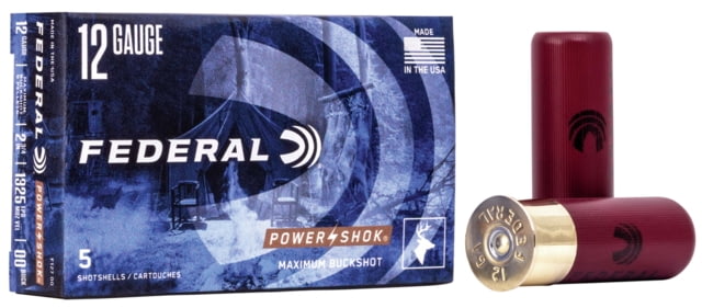 eral Premium Power Shok 12 Gauge 9 Pellets 2 3/4in Buckshot Shotgun 00 Buck Shot 5 Rounds F127 00 Ammo