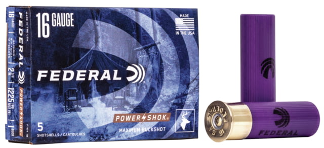 Federal Premium Power Shok 16 Gauge 12 Pellets Power Shok Buckshot Centerfire Shotgun Ammo 1 Shot 5 Rounds F164 1B