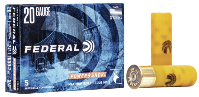 eral Premium Power Shok 20 Gauge 3/4oz Power Shok Rifled Slug Centerfire Shotgun Rifled Slug Shot 5 Rounds F203 RS Ammo
