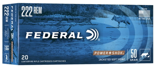 Federal Premium Power-Shok .222 50 Grain Jacketed Soft Point Centerfire Rifle Ammo 20 Rounds
