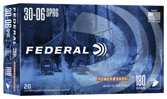 Federal Premium Power-Shok . Springfield 180 Grain Jacketed Soft Point Centerfire Rifle Ammo 20 Rounds