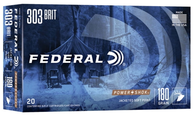 Federal Premium Power-Shok .303 British 180 Grain Jacketed Soft Point Centerfire Rifle Ammo 20 Rounds eral Premium Power-Shok .303 British 180 Grain Jacketed Soft Point Centerfire Rifle 20 Rounds Ammo