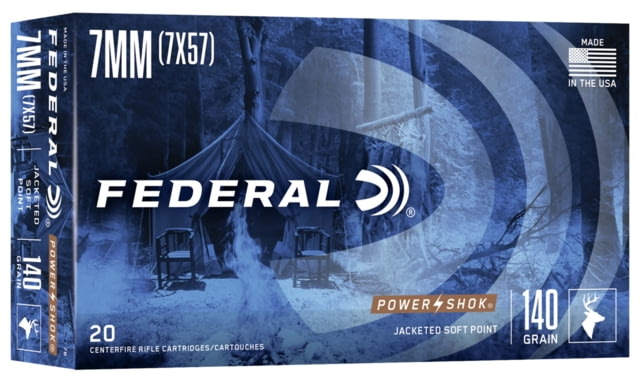 eral Premium Power-Shok 7x57mm Mauser 140 Grain Jacketed Soft Point Centerfire Rifle 20 Rounds Ammo