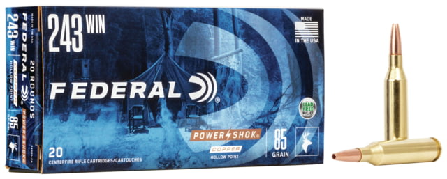 eral Premium Power-Shok Copper .243 Winchester 85 Grain Copper Hollow Point Centerfire Rifle 20 Rounds Ammo