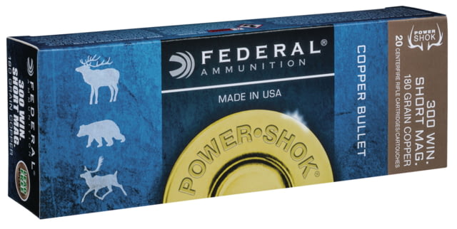 Federal Premium Power-Shok Copper .300 Winchester Short Magnum 180 Grain Copper Hollow Point Centerfire Rifle Ammo 20 Rounds