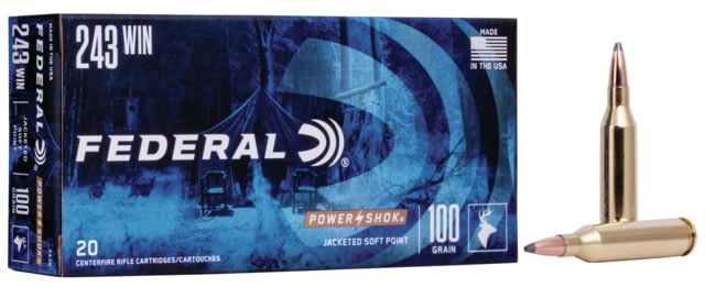 eral Premium Power-Shok .243 Winchester 100 Grain Jacketed Soft Point Centerfire Rifle 20 Rounds Ammo