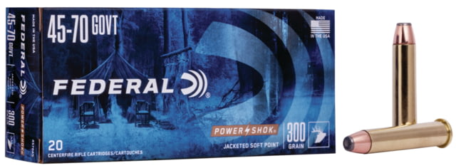 Federal Premium Power-Shok . Government 300 Grain Jacketed Soft Point Centerfire Rifle Ammo 20 Rounds