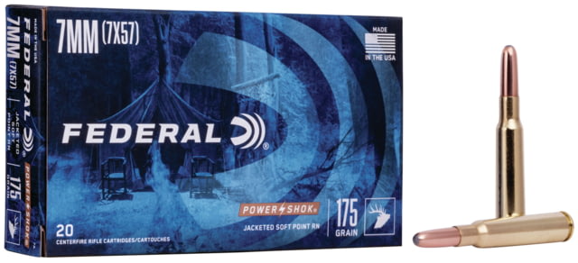 eral Premium Power-Shok 7x57mm Mauser 175 Grain Jacketed Soft Point Centerfire Rifle 20 Rounds Ammo
