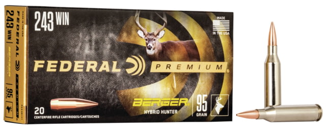 Federal Premium Berger Hybrid Hunter 243 Win 95 Grain Berger Hybrid Centerfire Rifle Ammo 20 Rounds eral Premium Berger Hybrid Hunter 243 Win 95 Grain Berger Hybrid Centerfire Rifle 20 Rounds Ammo