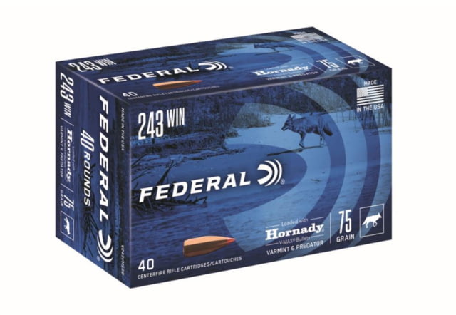 eral Premium HORNADY V-MAX .243 Winchester 75 Grain Hornady V-Max Centerfire Rifle 20 Rounds Ammo