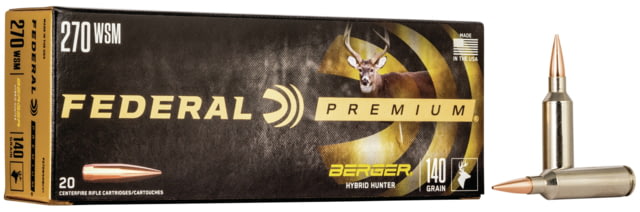 Federal Premium Berger Hybrid Hunter 270 Win Short Magnum 140 Grain Berger Hybrid Centerfire Rifle Ammo 20 Rounds