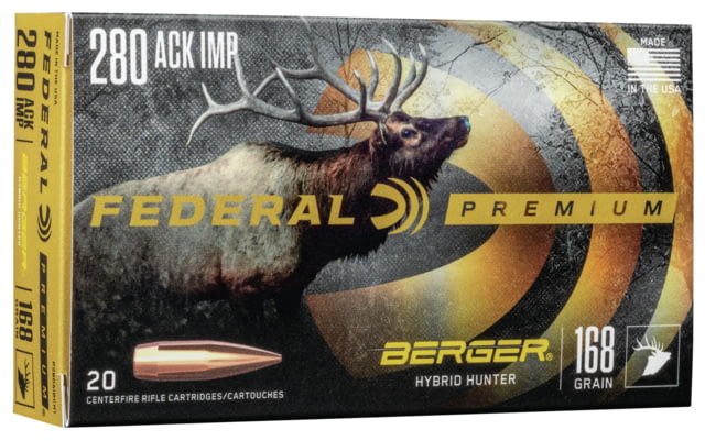Federal Premium Berger Hybrid Hunter 280 Ackley Improved 168 Grain Berger Hybrid Centerfire Rifle Ammo 20 Rounds