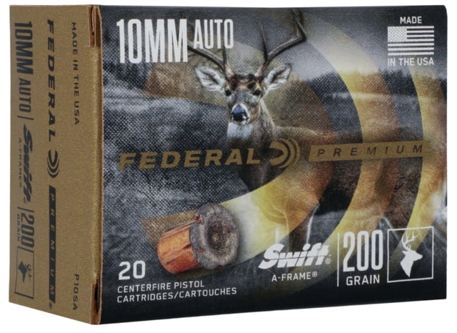 eral Premium Swift A-Frame 10mm Auto 200 Grain Swift A-Frame Nickel Plated Brass Cased Centerfire Pistol 20 Rounds Ammo