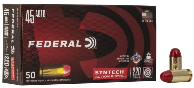 Federal Premium Syntech Action Pistol 45 Auto 220 Grain Syntech Jacket Flat Nose Centerfire Pistol Ammo 50 Rounds