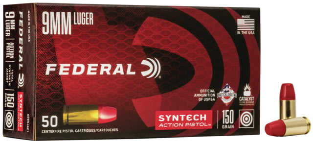 Federal Premium Syntech Action Pistol 9mm Luger 150 Grain Syntech Jacket Flat Nose Brass Cased Centerfire Pistol Ammo 50 Rounds eral Premium Syntech Action Pistol 9mm Luger 150 Grain Syntech Jacket Flat Nose Brass Cased Centerfire Pistol 50 Rounds Ammo
