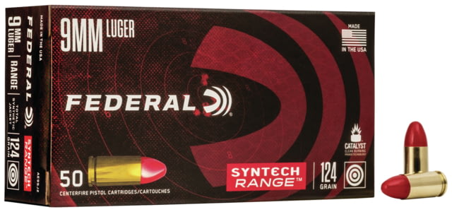 eral Premium Syntech Range 9mm Luger 124 Grain Syntech Jacket Flat Nose Centerfire Pistol 50 Rounds Ammo