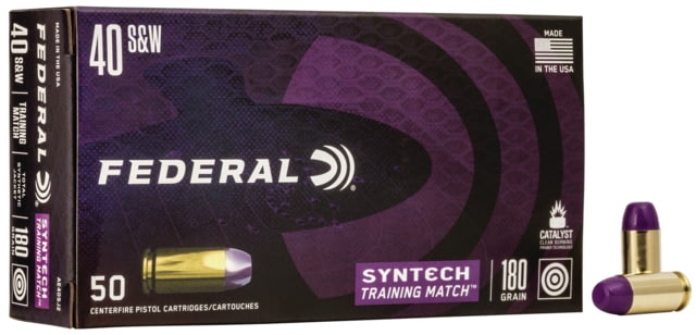 eral Premium Syntech Training Match 40 S&W 180 Grain Syntech Jacket Flat Nose Centerfire Pistol 50 Rounds Ammo