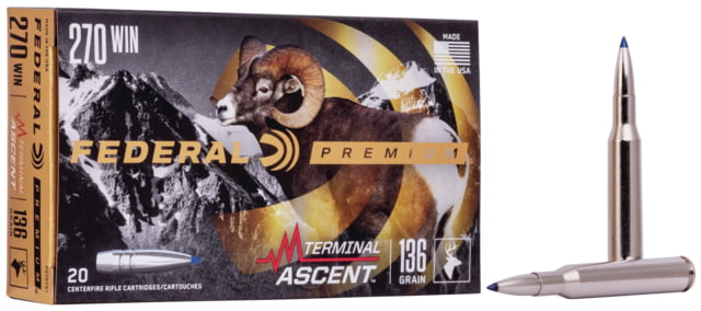 Federal Premium TERMinAL ASCENT .270 Winchester 136 Grain Terminal Ascent Centerfire Rifle Ammo 20 Rounds eral Premium TERMinAL ASCENT .270 Winchester 136 Grain Terminal Ascent Centerfire Rifle 20 Rounds Ammo