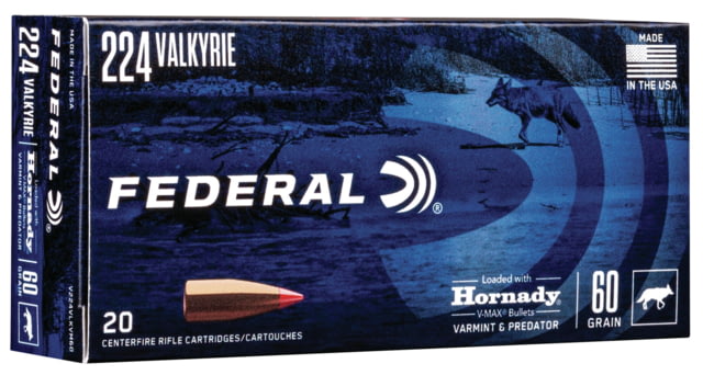 Federal Premium HORNDAY V-MAX .224 Valkyrie 60 grain Hornady V-Max Centerfire Rifle Ammo 20 Rounds
