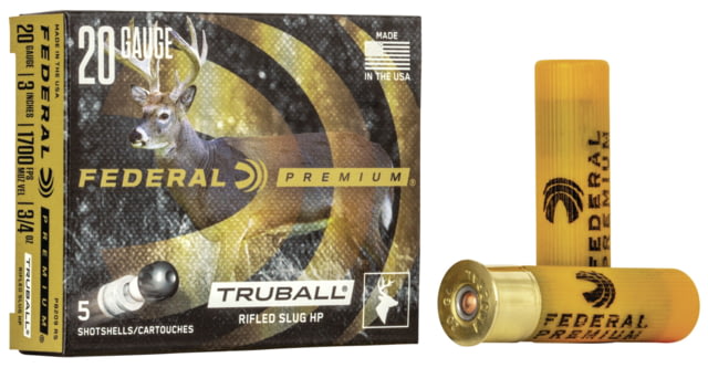 eral Premium Vital Shok 20 Gauge 3/4oz TruBall Rifled Slug Centerfire Shotgun Rifled Slug Shot 1600 FPS 5 Rounds PB209 RS Ammo