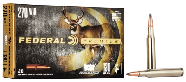 Federal Premium VITAL-SHOK .270 Winchester 130 Grain Nosler Partition Centerfire Rifle Ammo 20 Rounds eral Premium VITAL-SHOK .270 Winchester 130 Grain Nosler Partition Centerfire Rifle 20 Rounds Ammo