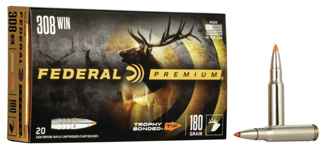 Federal Premium VITAL-SHOK .308 Winchester 180 Grain Trophy Bonded Tip Centerfire Rifle Ammo 20 Rounds eral Premium VITAL-SHOK .308 Winchester 180 Grain Trophy Bonded Tip Centerfire Rifle 20 Rounds Ammo