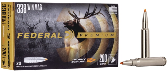 Federal 338 Winchester Magnum 200 Grain Trophy Bonded Tip Rifle Ammo 20 Rounds
