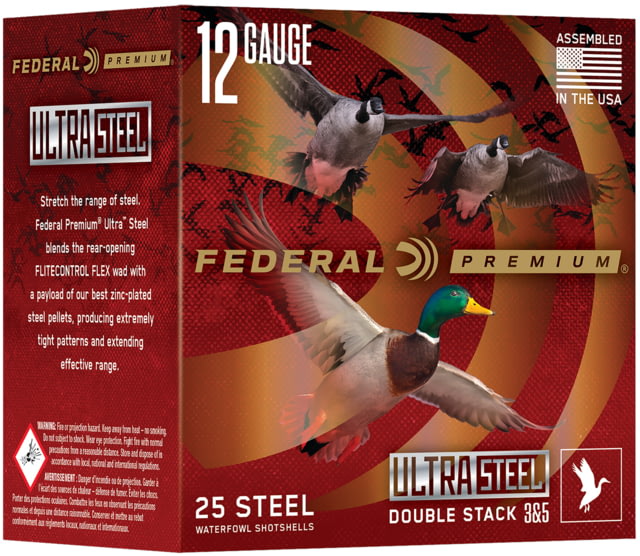 eral Premium Ultra Steel Waterfowl 12 Gauge 3 In 1 1/4oz 3 & 5 Shot Shotgun 25 Round PWUX142 BB Ammo