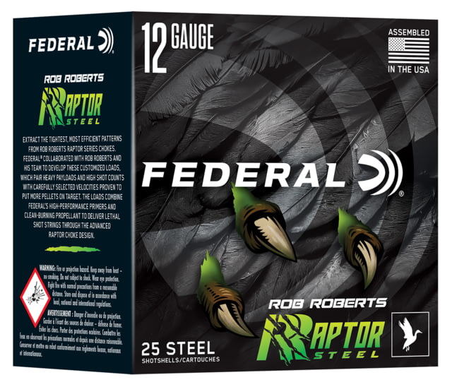 Federal Raptor Steel 12 Gauge 3 in #4 Max Dram 1 3/8oz Steel Shotgun Ammo 25 Rounds per Box - Federal