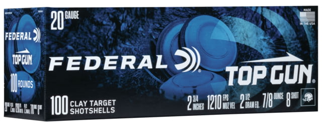 eral Premium Top Gun 20 Gauge 2.75in #8 Shot 7/8oz 1210 Ft/s Centerfire Shotgun Shot 100 Rounds TG20100 Ammo
